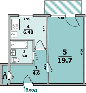 Планировка квартиры: 1-комнатная, 9-ти этажные дома (польский проект)