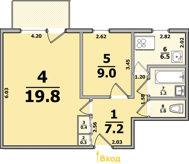Планировка квартиры: 1-комнатная, 9-ти этажные дома (польский проект)