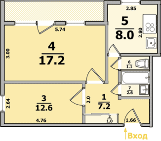 Планировка квартиры: 1-комнатная, 9-ти этажные дома (панельные, улучшенные планировки)