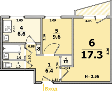 Планировка квартиры: 1-комнатная, 9,12-ти этажные дома (чешской планировки)