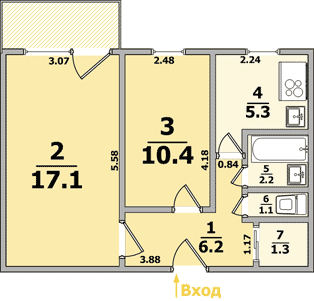 Планировка квартиры: 1-комнатная, 5-ти этажные дома (хрущёвки)