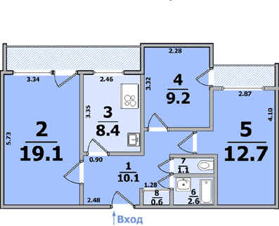 Планировка квартиры: 1-комнатная, 9-ти этажные дома (панельные, улучшенные планировки)