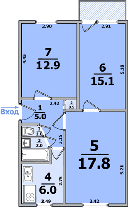 Планировка квартиры: 1-комнатная, 5-ти этажные дома (хрущёвки)