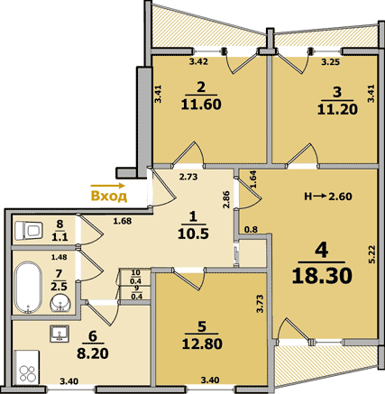 Планировка квартиры: 4-комнатная, 16-ти этажные дома (панельные)